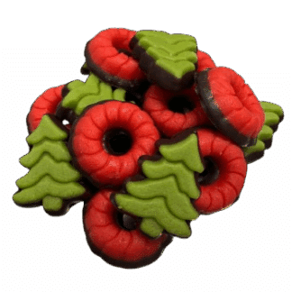 Marsepeinen kerstboompjes en kransjes met pure chocolade